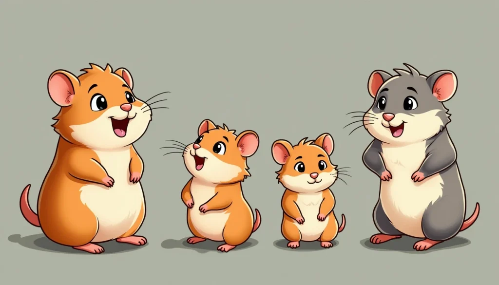 cartoon illustration of hamsters in different ages