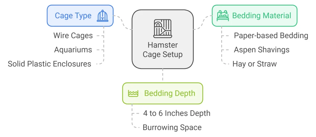 image summarizing how to Choose the Right Cage and Bedding