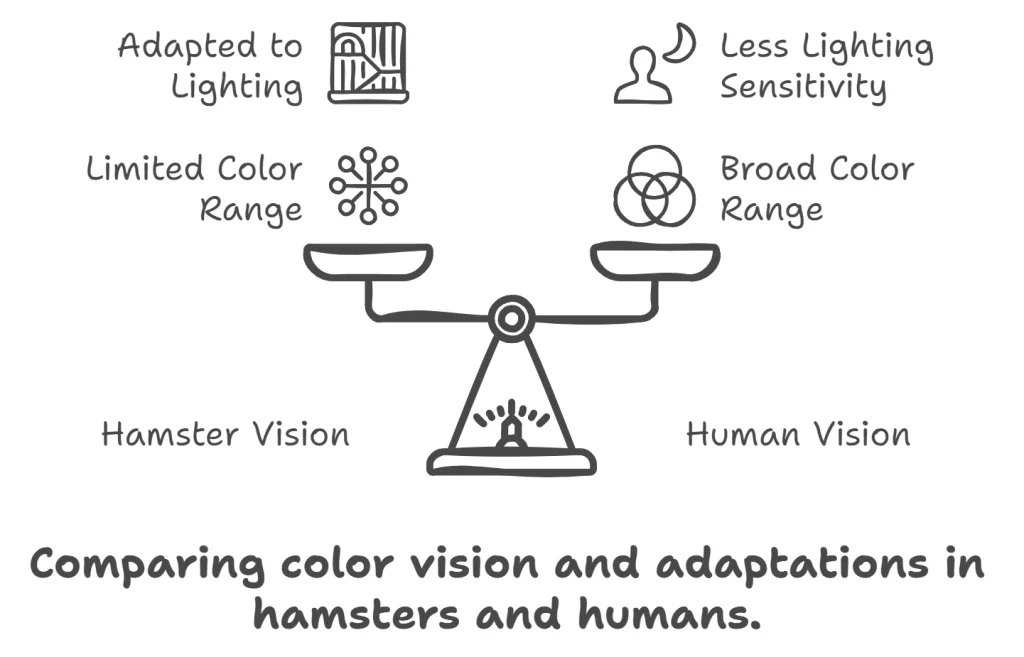 simple graphic Comparing color vision and adaptations in hamsters and humans.