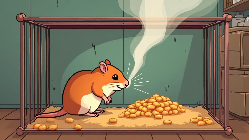 cartoon illustration of a hamster cage and a bad smell coming out of it