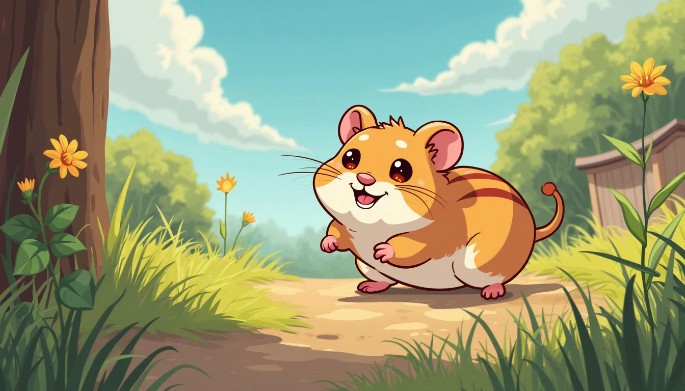 cartoon illustration of a hamster going outside