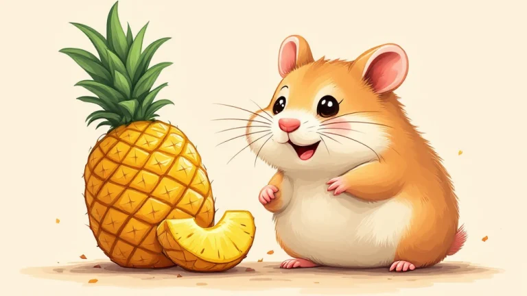 cartoon illustration for a hamster easting pineapple