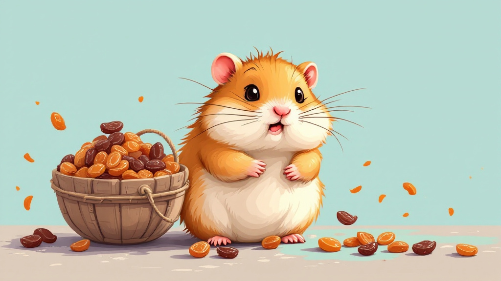 cartoon illustration for a hamster easting raisins