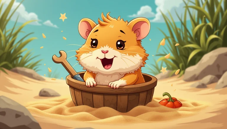 cartoon illustration of a Syrian Hamster having a Sand Bath