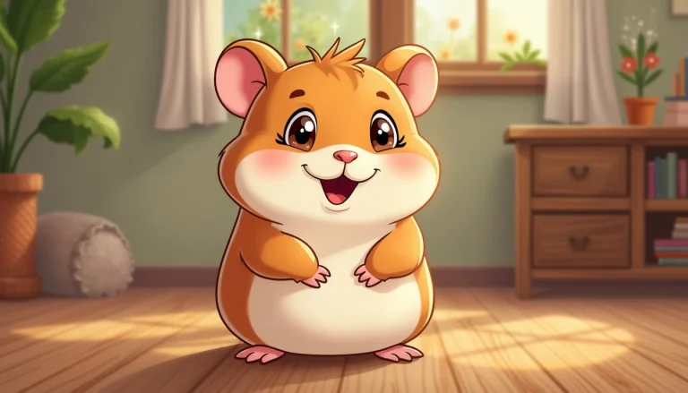 cartoon illustration of a cute happy hamster