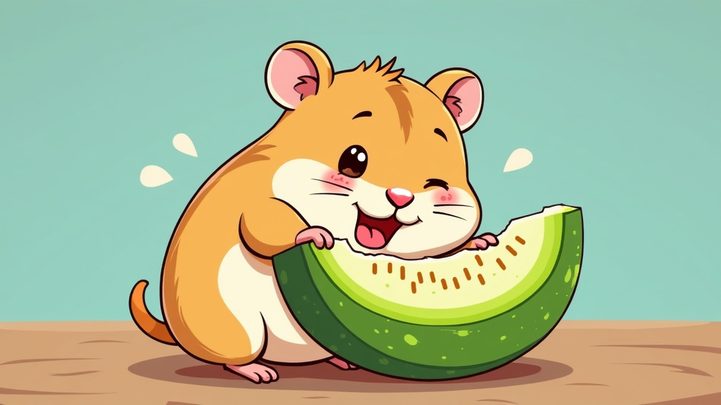 cartoon illustration of a hamster Eating Honeydew Melon