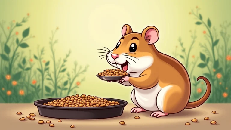 cartoon illustration of a hamster eating bird food