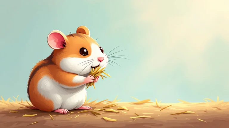 cartoon illustration of a hamster eating hay