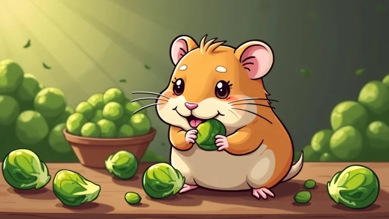 cartoon illustration of hamster eating Brussel Sprouts