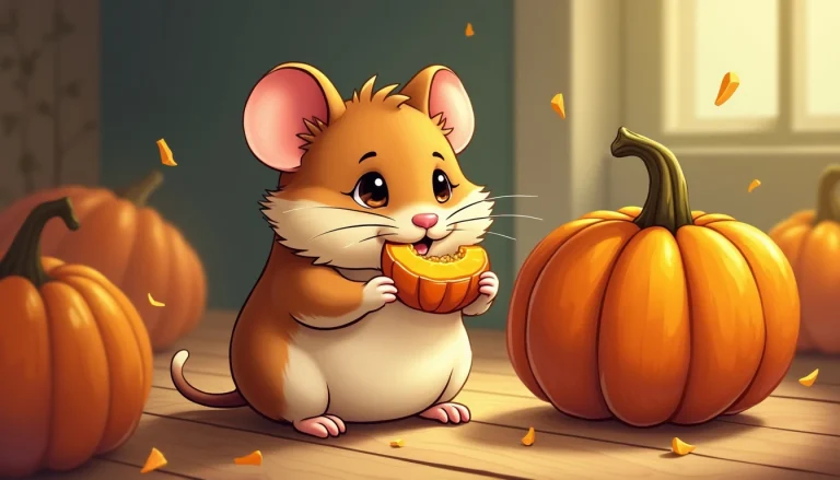 cartoon illustration of hamster eating Pumpkin