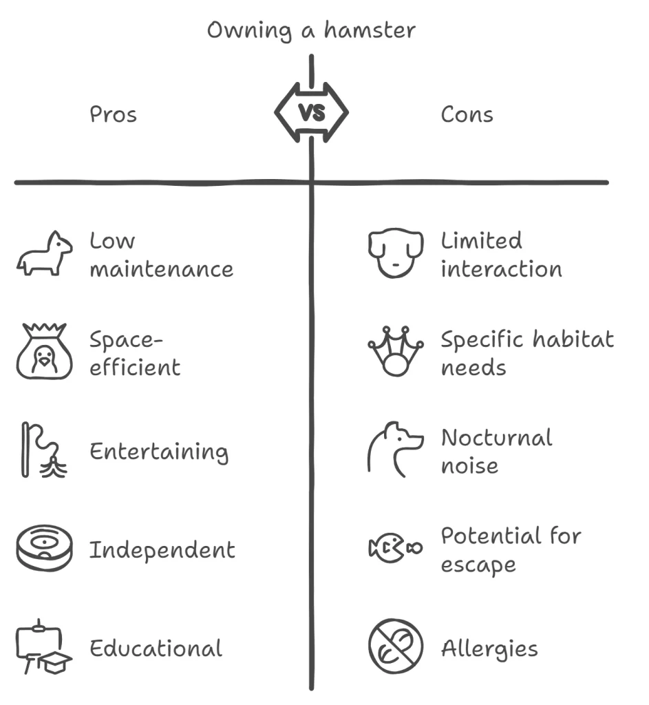 simple graphic illustrating the pros and cons of owning a hamster