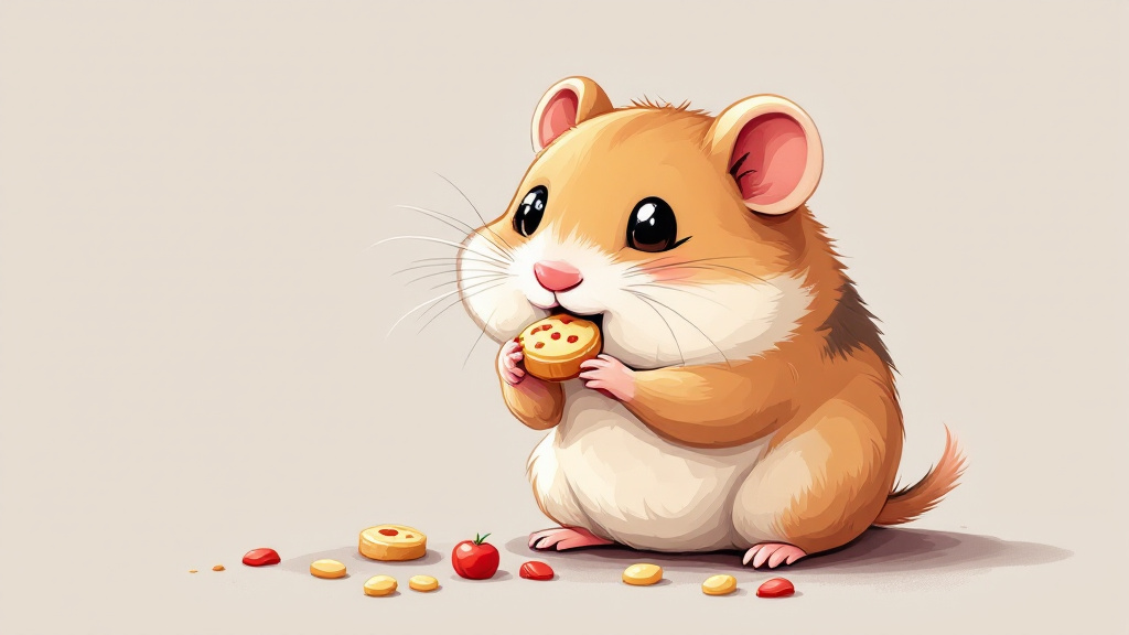 cartoon illustration for a hamster eating food