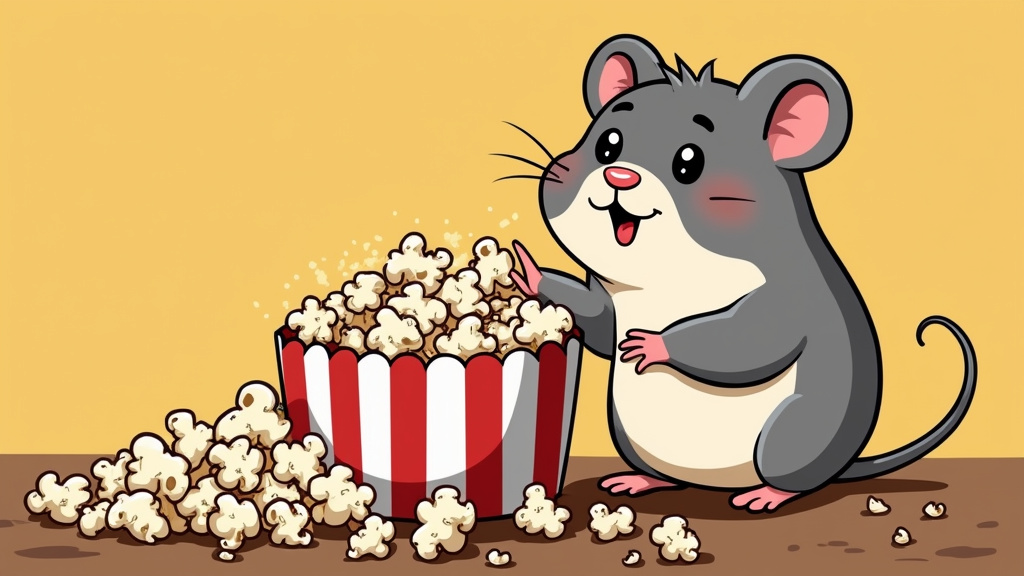 cartoon illustration of a hamster eating popcorn 