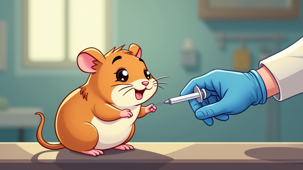 cartoon illustration of a hamster getting vaccinated