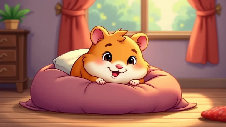 cartoon illustration of a hamster in his bed